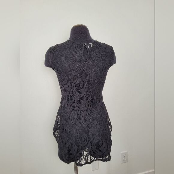Studio Y Sheer Black Lace Peplum Blouse Top Small Whimsygoth Victorian Coquette - Picture 4 of 14